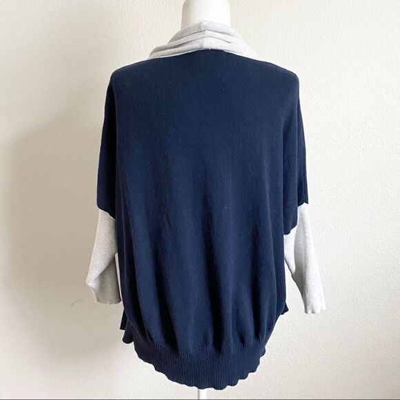 FRESH Produce Open Front Dolman Ribbed Sleeve Colorblock Navy Gray Cardigan xs/s - Picture 3 of 6